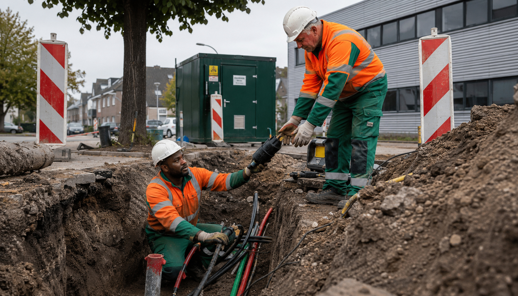 Deelnemer aan het werk aan energiekabels